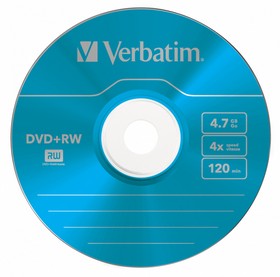 Фото 1/3 Диск DVD+RW Verbatim 4.7Gb 4x Slim case (5шт) Color (43297)