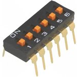 A6T-6104, Switch DIP OFF ON SPST 6 Raised Slide 0.025A 24VDC PC Pins 1000Cycles ...