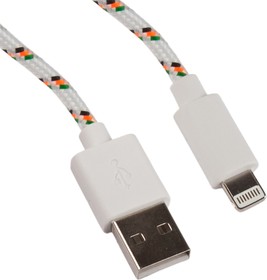 USB кабель LP для Apple iPhone, iPad 8 pin в оплетке белый, коробка