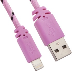 USB кабель для Apple iPhone, iPad, iPod 8 pin в оплетке розовый, черный, коробка LP