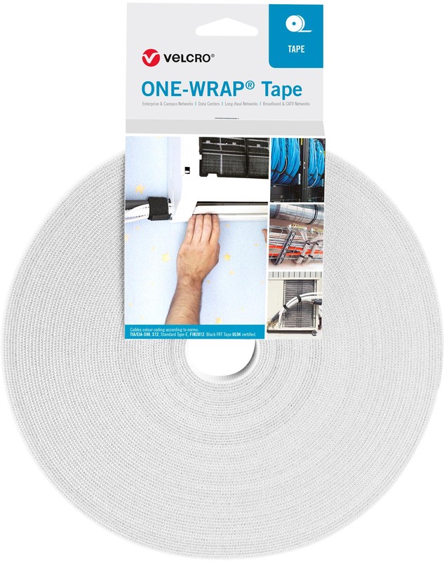 VEL OW64126 Tape ONE WRAP Series PP Polypropylene White 16 mm x 25 m Velcro
