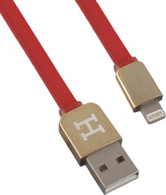 Фото 1/2 USB Дата-кабель Hermes для Apple 8 pin плоский, красный с золотым