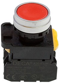 Фото 1/3 A204B-M1E20R, выключатель кнопочный красный без фикс. 2NO с контактами блоком A20E-10P