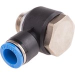 QSLV-G3/8-10, QS Series Elbow Threaded Adaptor, G 3/8 Male to Push In 10 mm ...