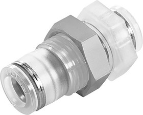 NPQP-H-Q6-E-FD, Bulkhead Tube-to-Tube Adaptor, Push In 6 mm to Push In 6 mm, Tube-to-Tube Connection Style, 133101