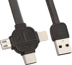 USB кабель REMAX Lesu 3 in 1 Cable RC-050th для Apple 8 pin, Micro USB, USB Type-C черный