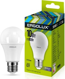 Фото 1/2 Лампа светодиодная Ergolux LED-A60-10W-E27-6500K Л
