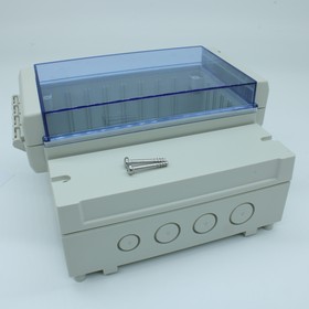 DC001CBU, (166х161х93мм), Двухсекционный корпус IP65 с откидной прозрачной синей крышкой, база ABS светло-серая, крышка из поликарбоната