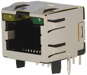 Фото 1/5 2-406549-1, Jack Modular Connector 8p8c (RJ45, Ethernet) 90° Angle (Right) Shielded, EMI Finger Cat5