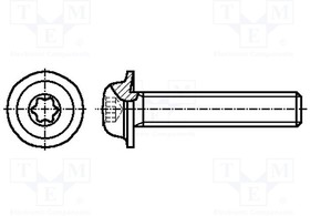 B3X6/BN10649, Винт, с юбкой, M3x6, Головка сферическая, Шлиц Torx, TX10