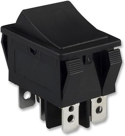 R5CBLKBLKEF0, Rocker Switch - DPDT - 20A - 125VAC - Black Concave (Curved) Actuator - Non-Illuminated - No Marking - 0.250" (6. ...