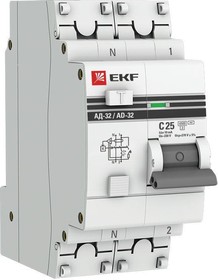 Фото 1/6 Выключатель автоматический дифференциального тока 2п (1P+N) C 25А 10мА тип AC 4.5кА АД-32 защита 270В электрон. PROxima EKF DA32-25-10-pro