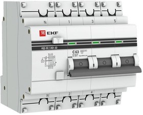 Фото 1/4 Выключатель автоматический дифференциального тока 4п (3P+N) C 63А 30мА тип AC 4.5кА АД-32 защита 270В электрон. PROxima EKF DA32-63-30-4P-pr