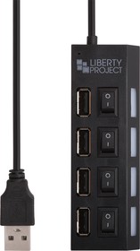 Фото 1/4 USB 2.0 Хаб "LP" на 4 USB с выключателями на каждый порт (черный)