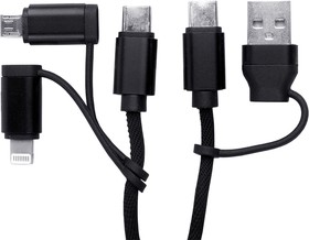 Фото 1/2 USB-C кабель "LP" 6 в 1 USB, Apple Lightning, MicroUSB, USB-C QC 3.0, PD в текстильной оплетке 0.9м (черный)