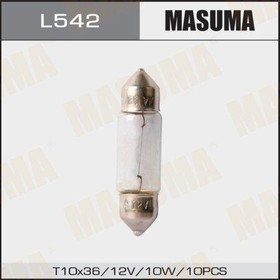 L542, Лампа 12 В 10 Вт салонная пальчиковая 37 мм T10 SV8.5 MASUMA