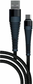 Фото 1/3 Кабель BORASCO Fishbone, micro USB (m) - USB (m), 1м, в оплетке, 3A, черный [38499]