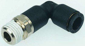 3129 06 13, LF3000 Series Elbow Threaded Adaptor, R 1/4 Male to Push In 6 mm, Threaded-to-Tube Connection Style