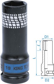 441519M, KING TONY Головка торцевая ударная глубокая 1/2", 19 мм, тонкостенная