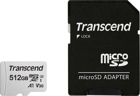 Фото 1/4 TS512GUSD300S-A, Флеш карта microSD 512GB Transcend microSDXC Class 10 UHS-I U3, V30, A1, (SD адаптер), TLC