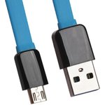 USB LED кабель Zetton Flat разъем Micro USB плоский, черный с синим