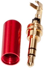 Фото 1/2 PL2105, Разъем аудио 3.5мм штекер стерео металл на кабель в мини корпусе, красный, Gold, Pro Legend