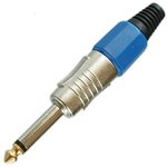 PL2126, Разъем аудио 6.35мм штекер моно металл цанга на кабель, синий, Pro Legend