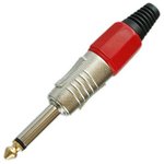 PL2128, Разъем аудио 6.35мм штекер моно металл цанга на кабель, красный, Pro Legend