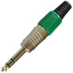PL2133, Разъем аудио 6.35мм штекер стерео металл цанга на кабель, зеленый, Pro Legend