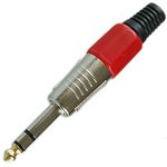 PL2134, Разъем аудио 6.35мм штекер стерео металл цанга на кабель, красный, Pro Legend