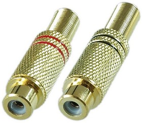 PL2159, Разъем RCA гнездо металл на кабель, пайка, красный и черный (2 полосы), Gold, Pro Legend
