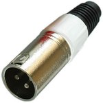 PL2176, Разъем XLR 3P штекер металл цанга на кабель, белый, Pro Legend