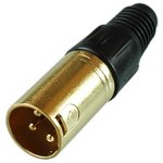 PL2178, Разъем XLR 3P штекер металл цанга на кабель, черный, Gold, Pro Legend