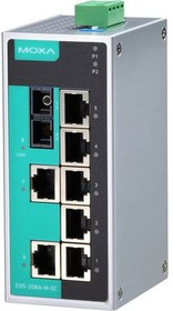 EDS-208A-S-SC, Ethernet Switch, RJ45 Ports 7, Fibre Ports 1SC, 100Mbps, Unmanaged