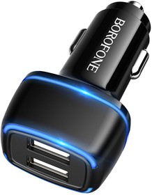 Фото 1/2 Автомобильная зарядка BOROFONE BZ14 Max 2xUSB, 2.4A, LED (черная)