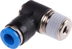 Фото 1/2 QSLV-1/4-6-I, QS Series Elbow Threaded Adaptor, R 1/4 Male to Push In 6 mm, Threaded-to-Tube Connection Style, 153098