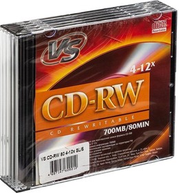 Фото 1/2 VSCDRWSL501, Диск CD-RW VS 700 Mb, 12x, Slim Case (5), (5/200)