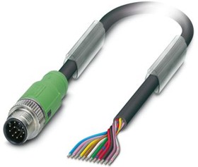 Фото 1/3 1554885, (SAC-12P-10,0-PVC/FS SCO) Кабель для датчика / исполнительного элемента, 12-контактный, ПВХ, черный RAL 9005, свободный конец, к Гн