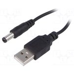 AK-DC-01, Кабель, вилка USB A, вилка DC 5,5/2,1, прямой, черный, 0,8м