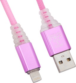 USB кабель "LP" для Apple 8 pin "Змея" LED TPE (розовый/блистер)