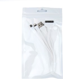 USB кабель 3 в 1 для Apple 8 pin, Apple 30 pin, Micro USB со светодиодом белый, европакет
