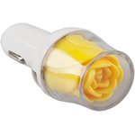 Автомобильная зарядка Роза желтая 2 USB выхода 2,1А белый
