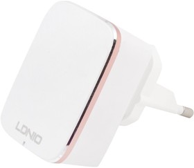 Фото 1/4 Блок питания (сетевой адаптер) LDNIO 2 USB выхода 2,4А + кабель для Apple 8 pin A2204 белый, коробка