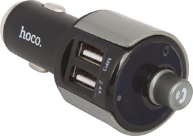 Фото 1/10 Автомобильная зарядка HOCO E19 Smart 1xUSB, 2.4А, BT4.2, USB flash, FM, LED дисплей (серая)
