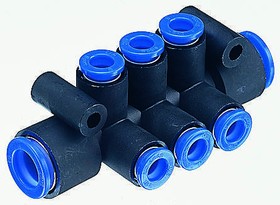 KM11-04-08-10, 10 Outlet Ports PBT Pneumatic Manifold Tube-to-Tube Fitting, Push In 4mm Outlet