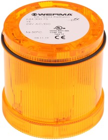 Фото 1/2 644.300.75, 644 Series Yellow Steady Effect Beacon Unit, 24 V dc, LED Bulb, AC, DC, IP65