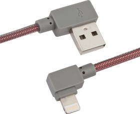 USB кабель "LP" для Apple 8 pin Г-коннектор оплетка леска (красный/блистер)