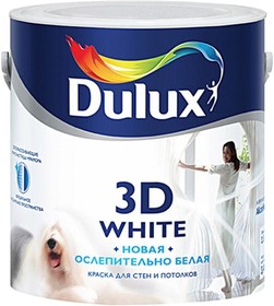 Краска Dulux 3D WHITE для потолка и стен на основе мрамора, ослепит.белая , матовая 2,5л 11595684