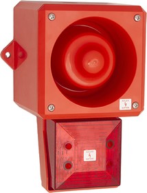 245289, YL50 Hi Vis Series Red Sounder Beacon, 48 V dc, IP66, Bulkhead, Flat Wall, 112dB at 1 Metre