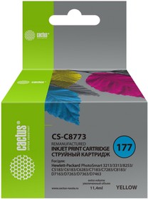 Фото 1/3 Картридж струйный Cactus CS-C8773 №177 желтый (11.4мл) для HP PS 3213/3313/8253/C5183/ C6183/C6283/C7183/ C7283/C8183/D7163/ D7263/D7363/D74